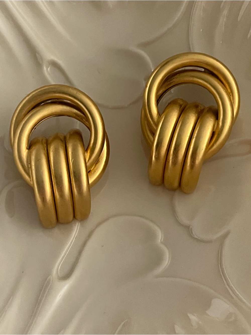 Vintage Gold Tone Knot Earrings Signed Erwin Pearl